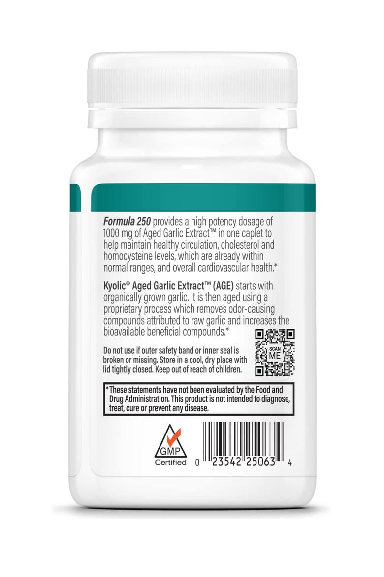 Aged Garlic Extract Formula 250, Cardiovascular Health, One Per Day  30 Caplets, Alternate, color, None