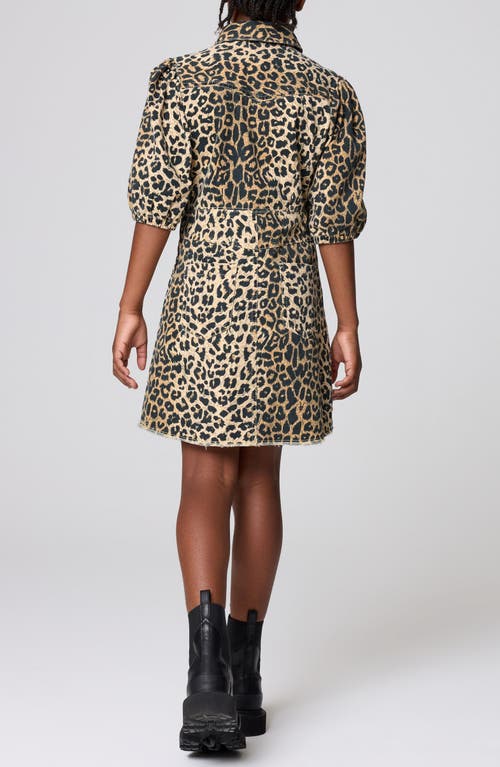 Smallsaints By Allsaints Kids' Leopard Print Puff Sleeve Denim Dress In Brown