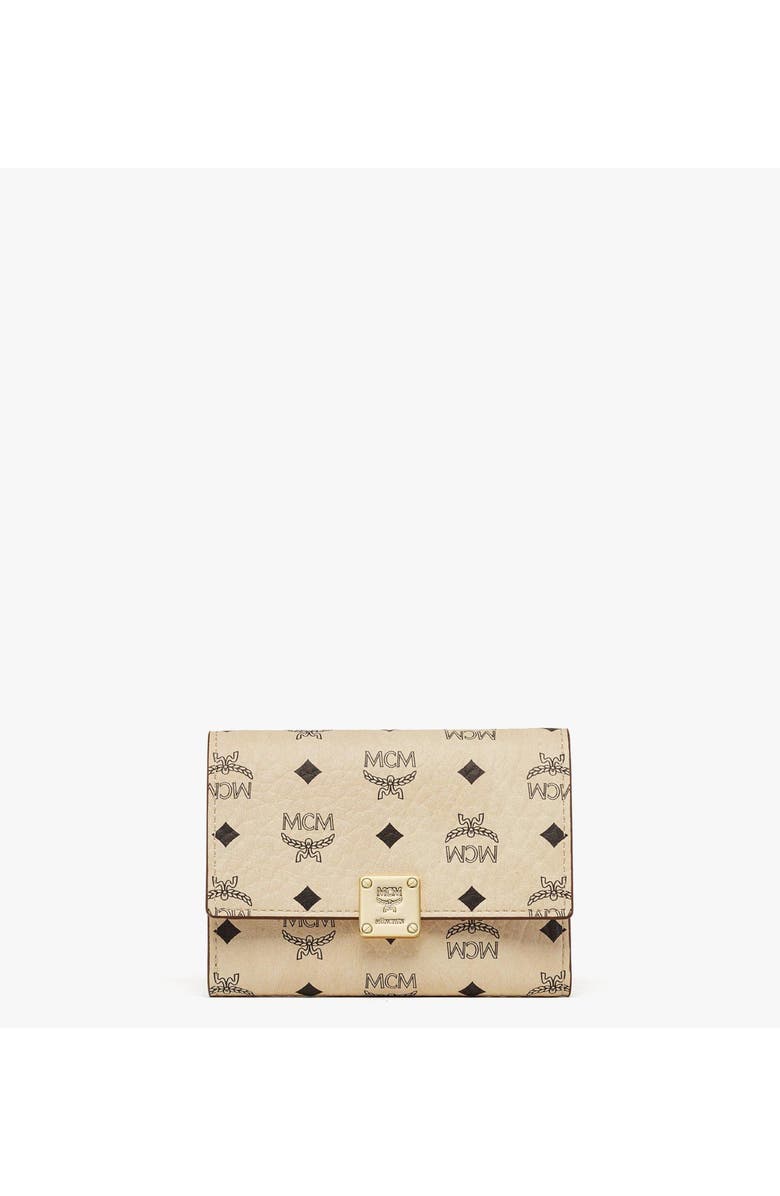 MCM Aren Trifold Wallet in Visetos, Main, color, Beige
