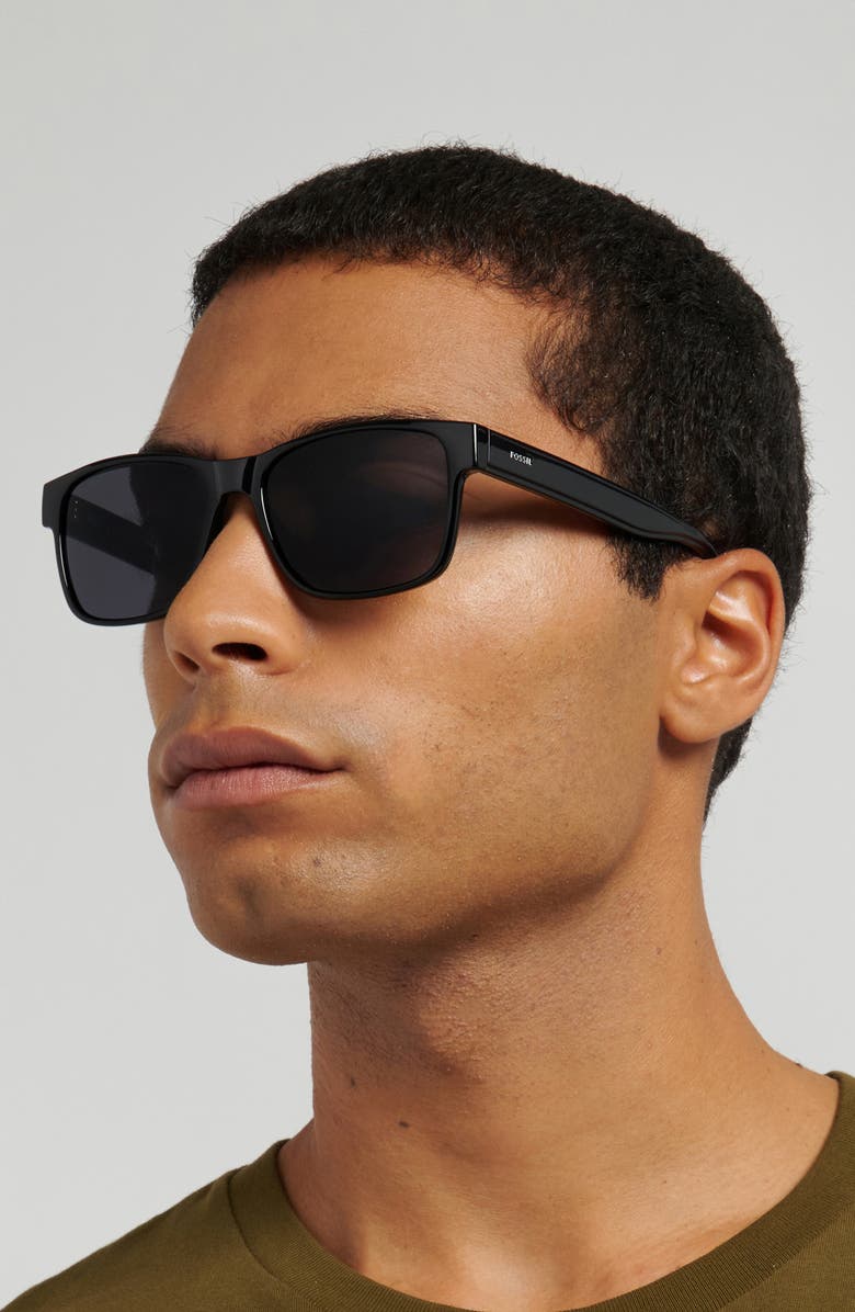 Fossil 58mm Rectangular Sunglasses, Alternate, color, Black/ Grey