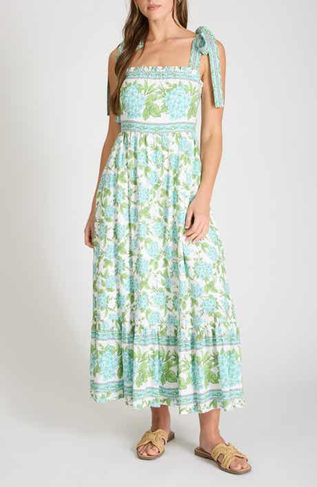 AUGUST SKY Bow Tied Shoulder Strap Midi Dress