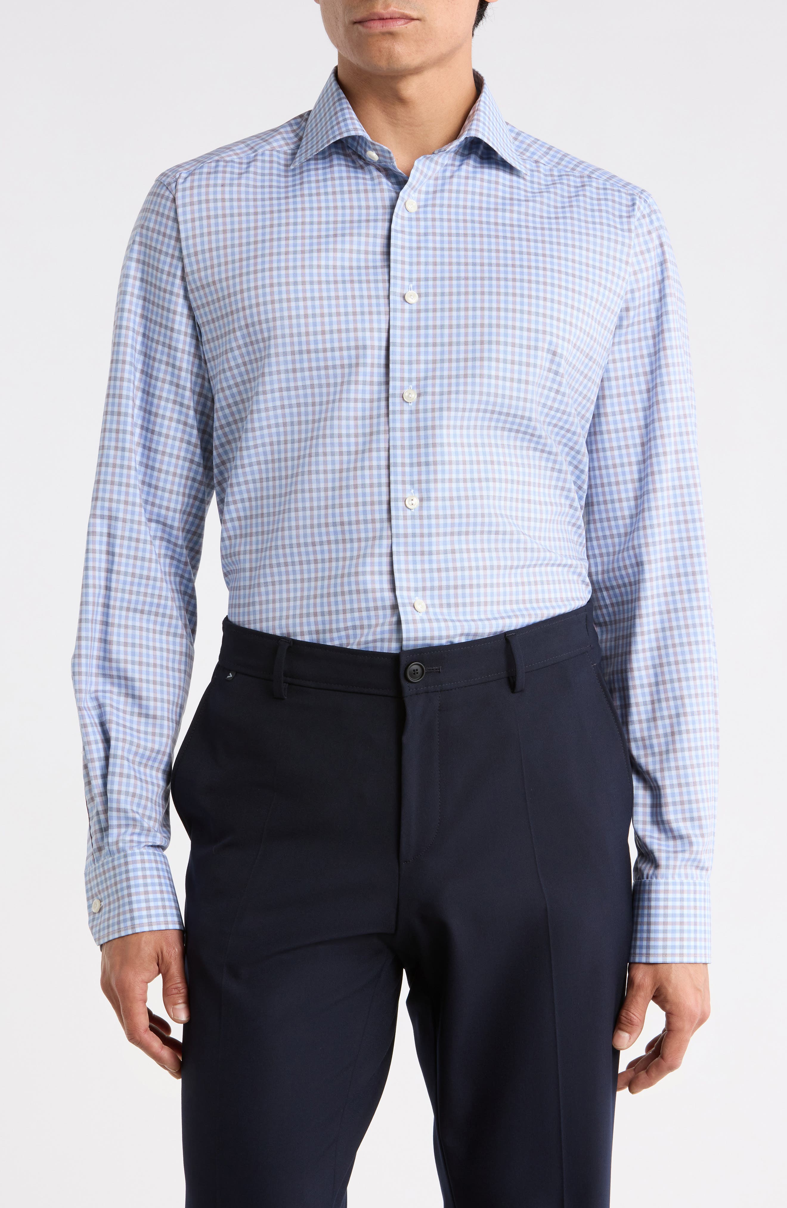 Eton Contemporary Fit Check Organic Cotton Twill Dress Shirt