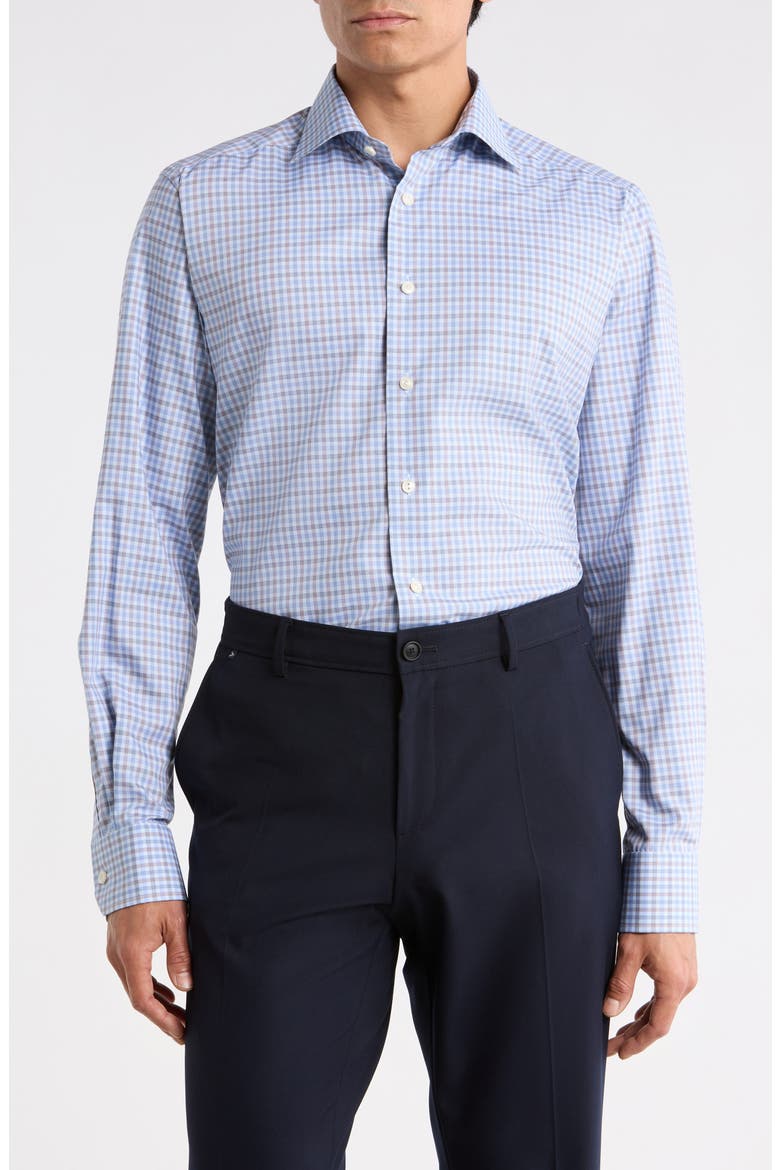 Contemporary Fit Check Organic Cotton Twill Dress Shirt, Main, color, LIGHT BLUE