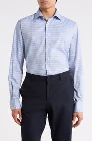 Eton Contemporary Fit Check Organic Cotton Twill Dress Shirt