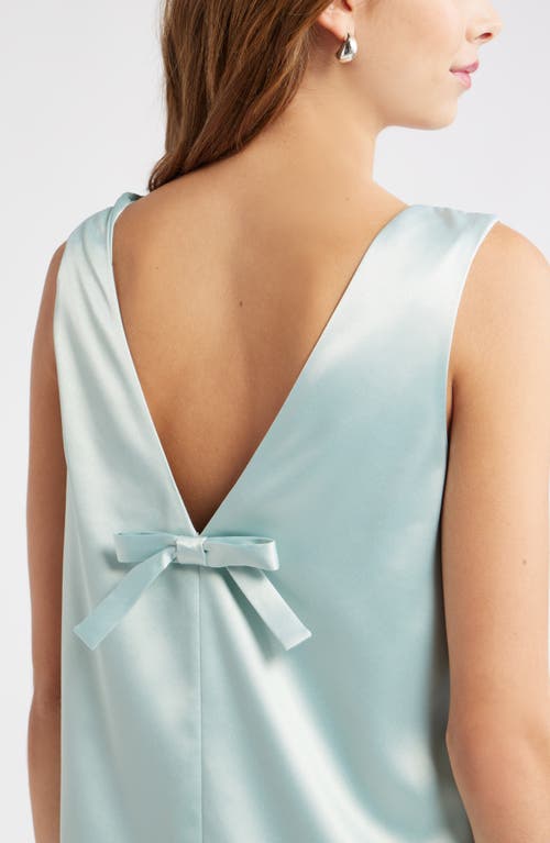 Open Edit Sleeveless Satin Dress With Back Bow Accent In Blue