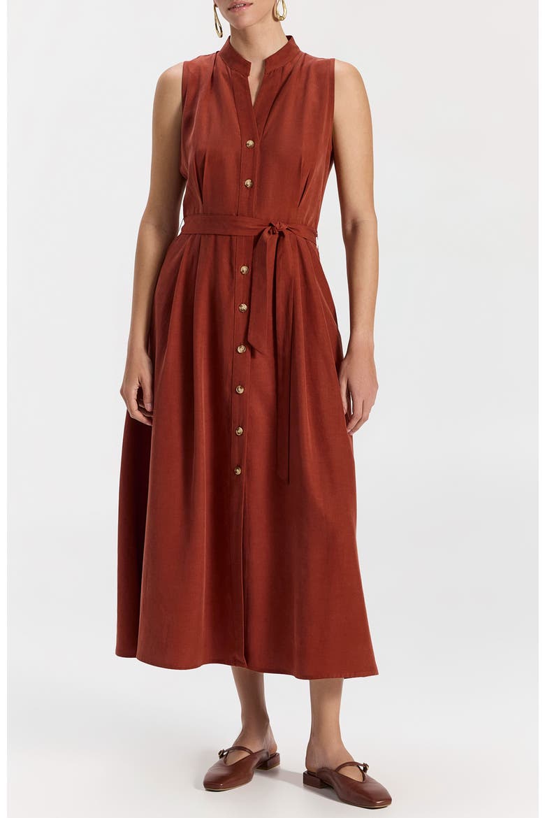 Sol Button-Front Sleeveless Midi Dress, Main, color, Terracotta