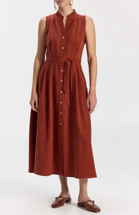 Sol Button-Front Sleeveless Midi Dress