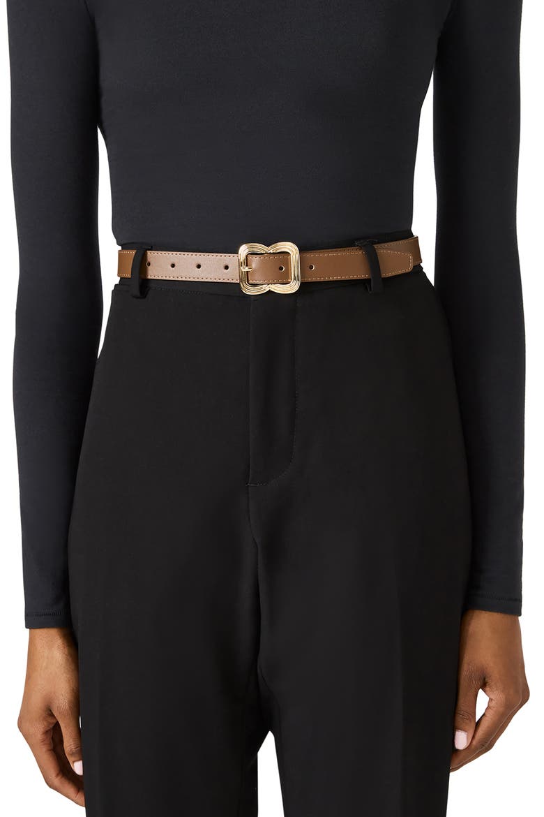Faux Leather Elongated Buckle Belt, Alternate, color, OATMEAL-BROWN