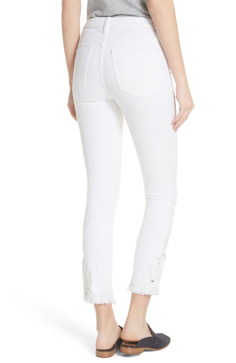 Free People Cutwork Cigarette Jeans, Alternate, color, Ivory