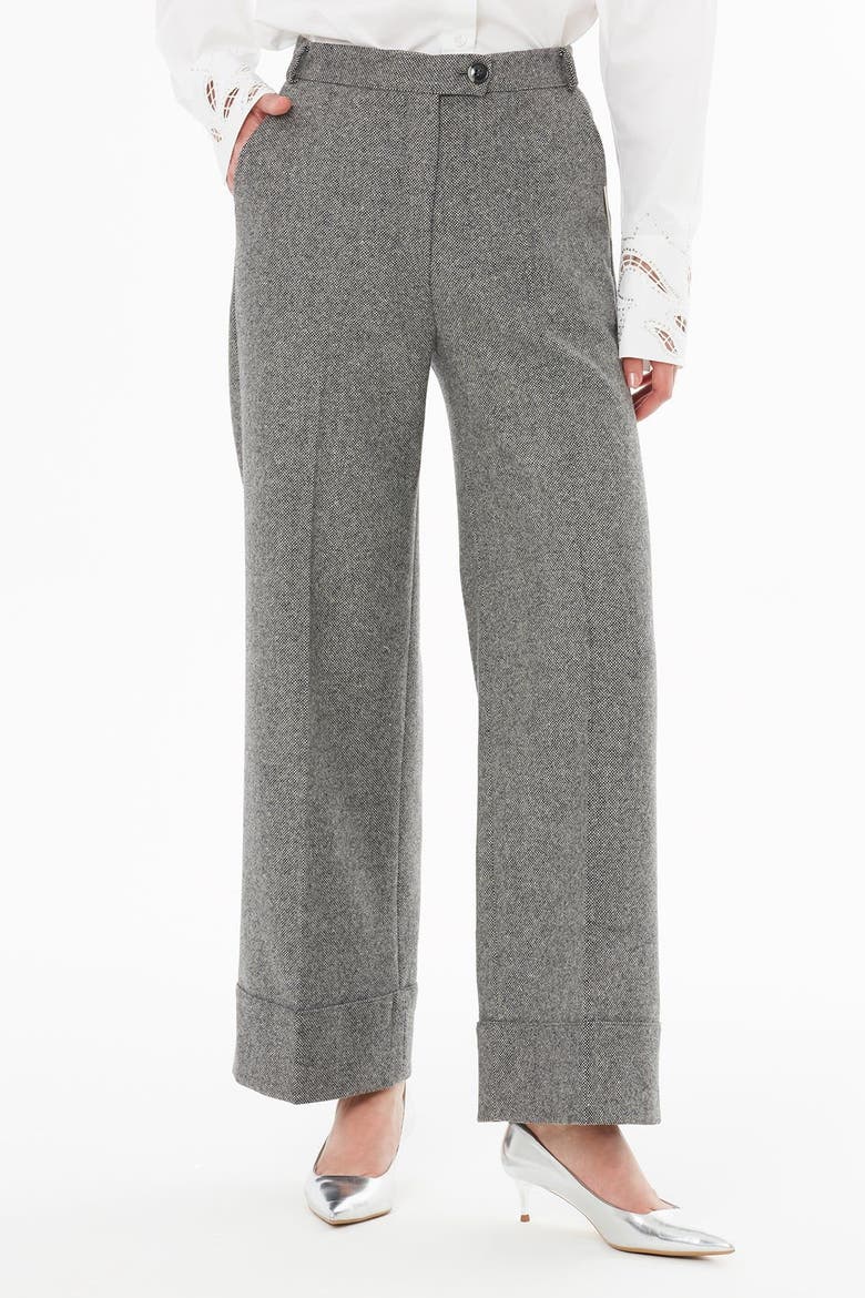 High-Waist Straight-Leg Wool-Blend Trousers, Alternate, color, Grey