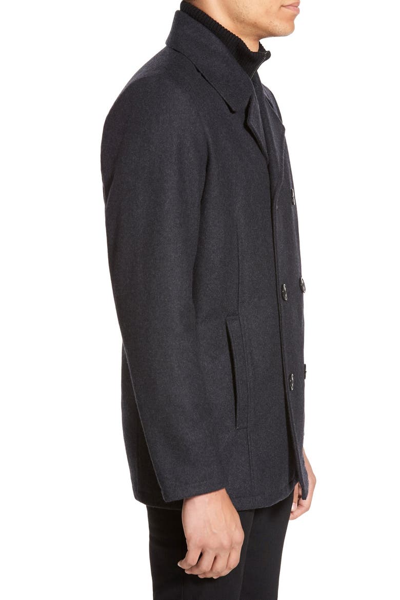 Kenneth Cole New York Classic Peacoat with Knit Bib Lining, Alternate, color, CHARCOAL
