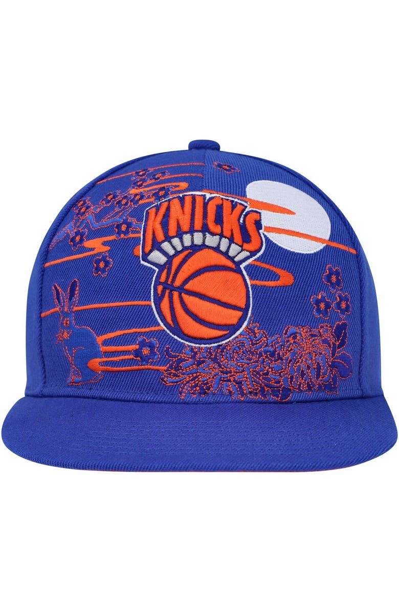 Mitchell & Ness Men's Mitchell & Ness Blue New York Knicks Hardwood Classics Asian Heritage Scenic Snapback Hat, Alternate, color, 