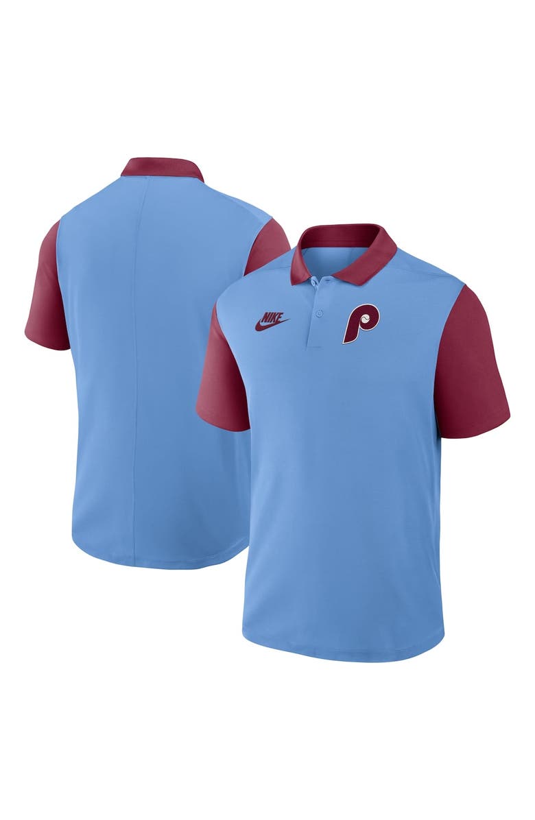 Nike Men's Nike Light Blue/Burgundy Philadelphia Phillies Cooperstown Collection Color-Block Victory Performance Polo, Alternate, color, Light Blue