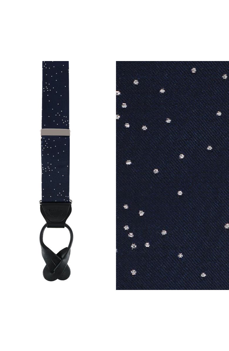 Trafalgar Mystere Metallic Star Light Silk Button End Suspenders, Main, color, Navy