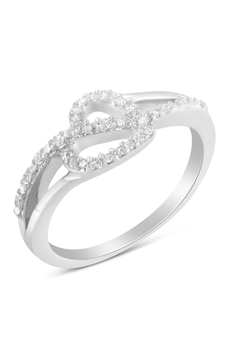 Silver 1/8 Ctw Diamond Open Heart Leaf Curvy Bypass Ring, Alternate, color, Silver