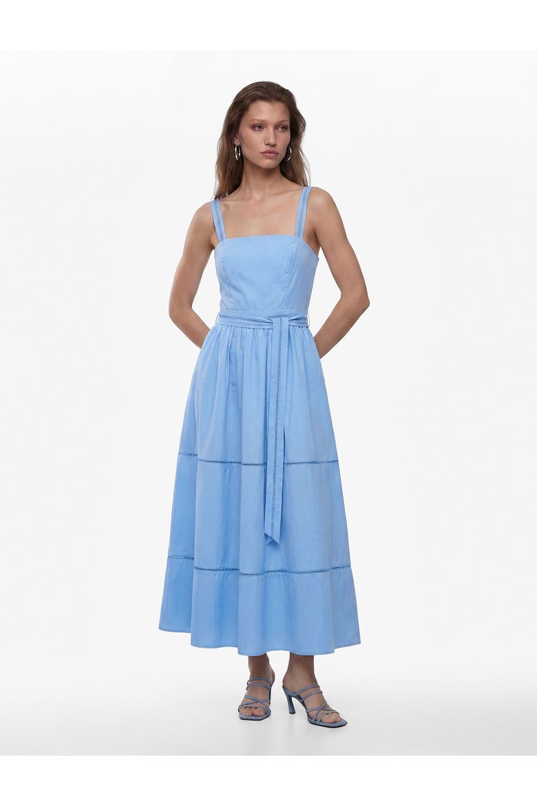 Square Neck Lace Detail Cotton Strappy Dress, Alternate, color, BLUE