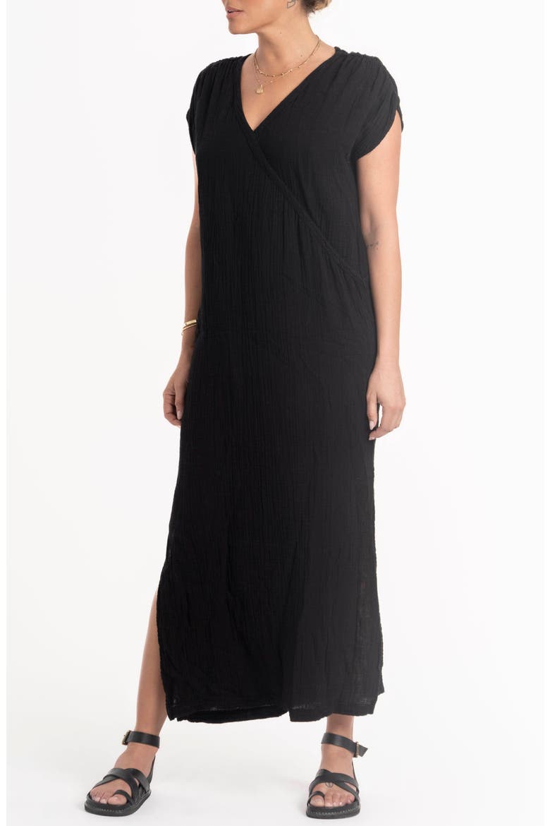Gathered Shoulder Tie Back Dress, Alternate, color, Black