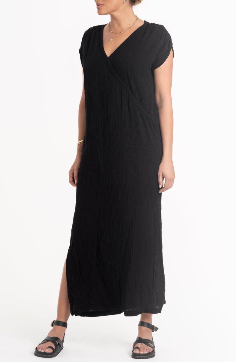 ocean+main Gathered Shoulder Tie Back Dress, Alternate, color, Black