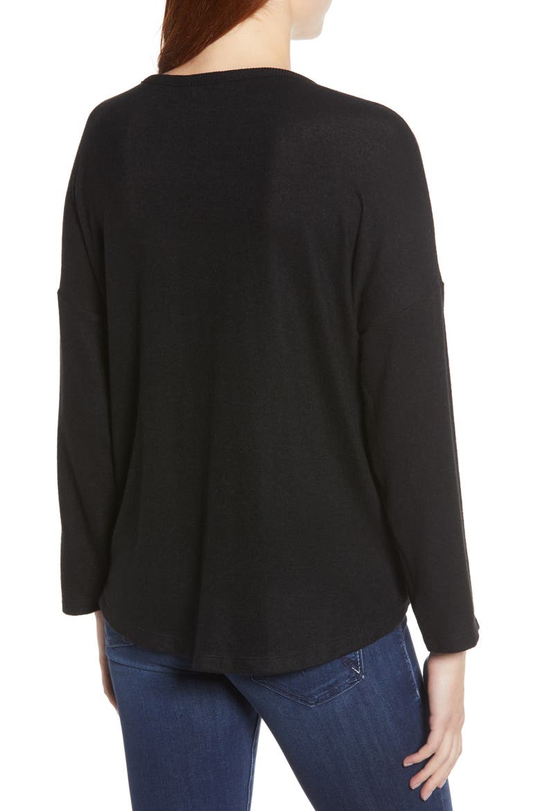 Tie Front Cozy Knit Shirt, Alternate, color, BLACK