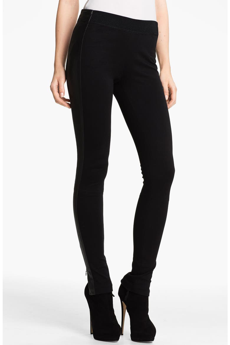 'Renard' Leather Tuxedo Stripe Leggings, Main, color, BLACK