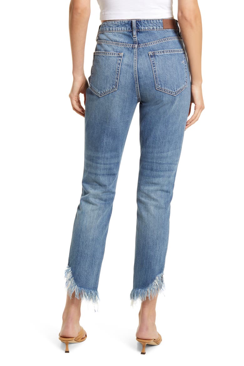High Waist Fray Hem Ankle Mom Jeans, Alternate, color, MEDIUM WASH