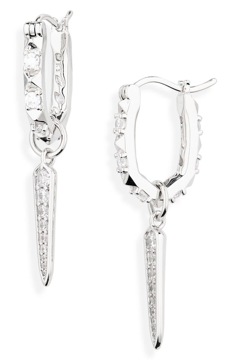 Fate Charm Huggie Hoop Earrings, Main, color, SILVER WHITE CZ
