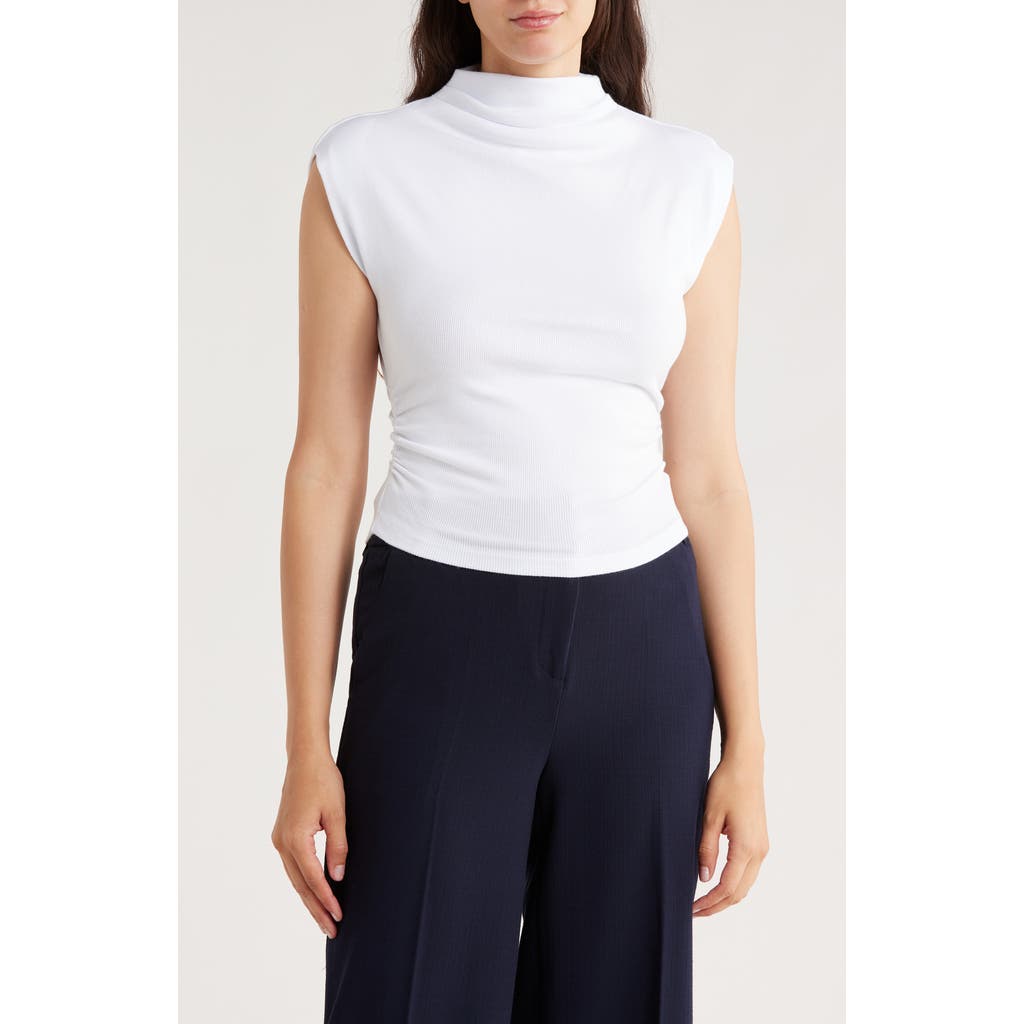 Michael Stars Amara Ruched Cowl Neck Rib T-Shirt in White  product