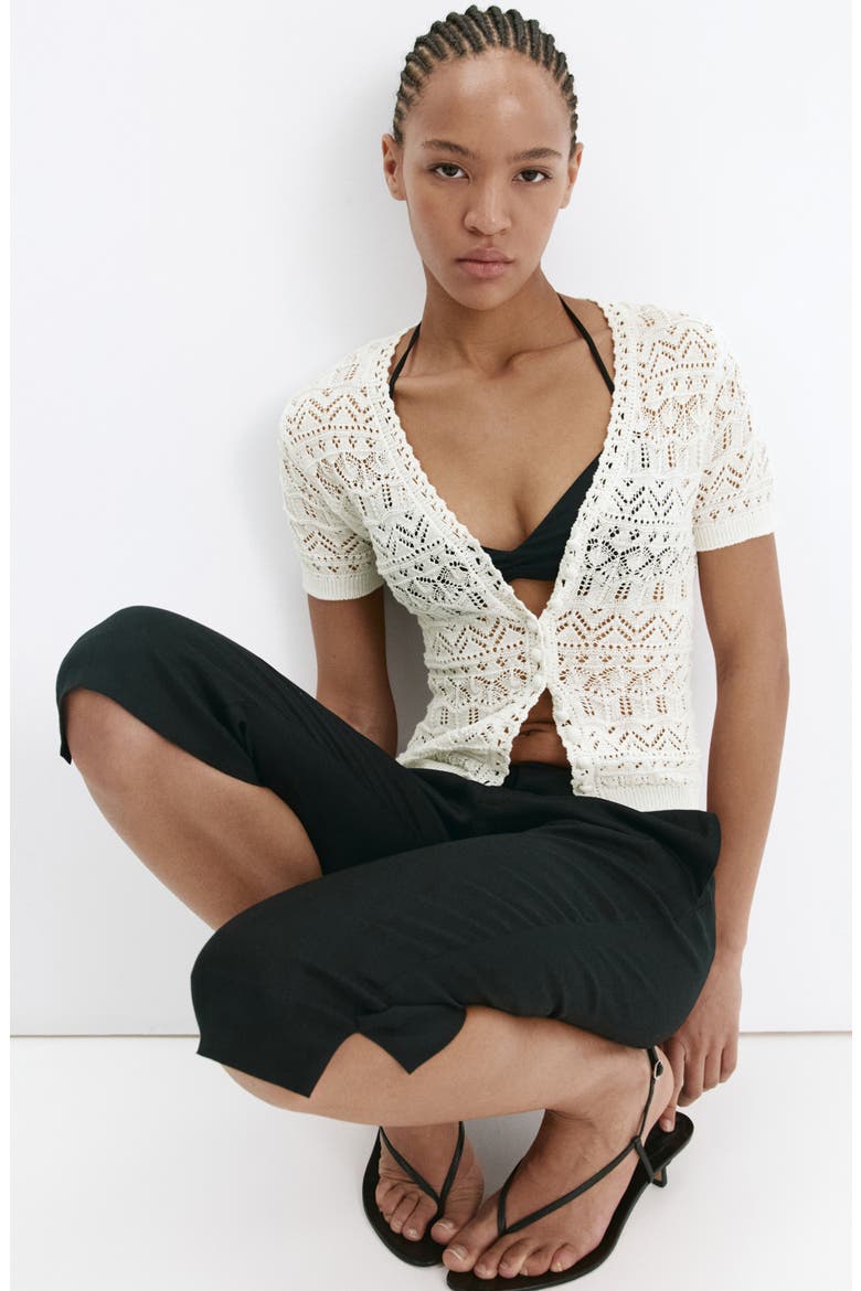 Open Knit Short Sleeve Cardigan, Alternate, color, ECRU