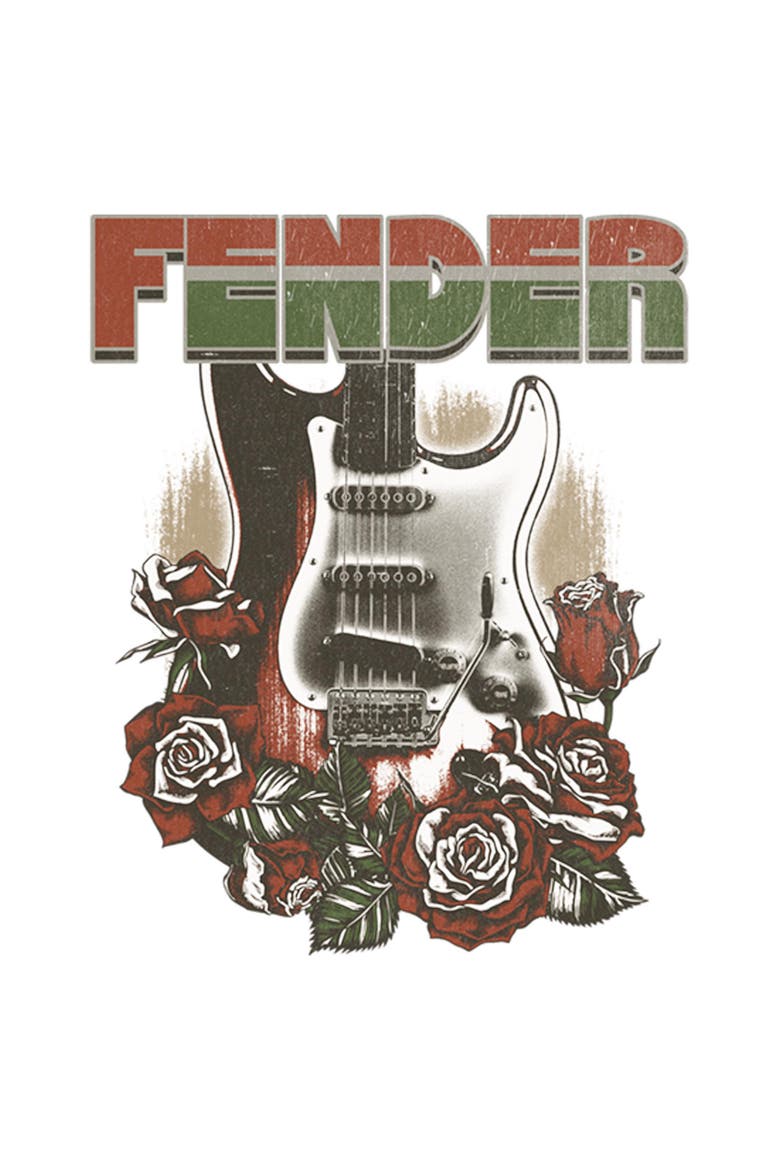 Men's Fender Roses Guitar Logo Graphic Tee, Alternate, color, White