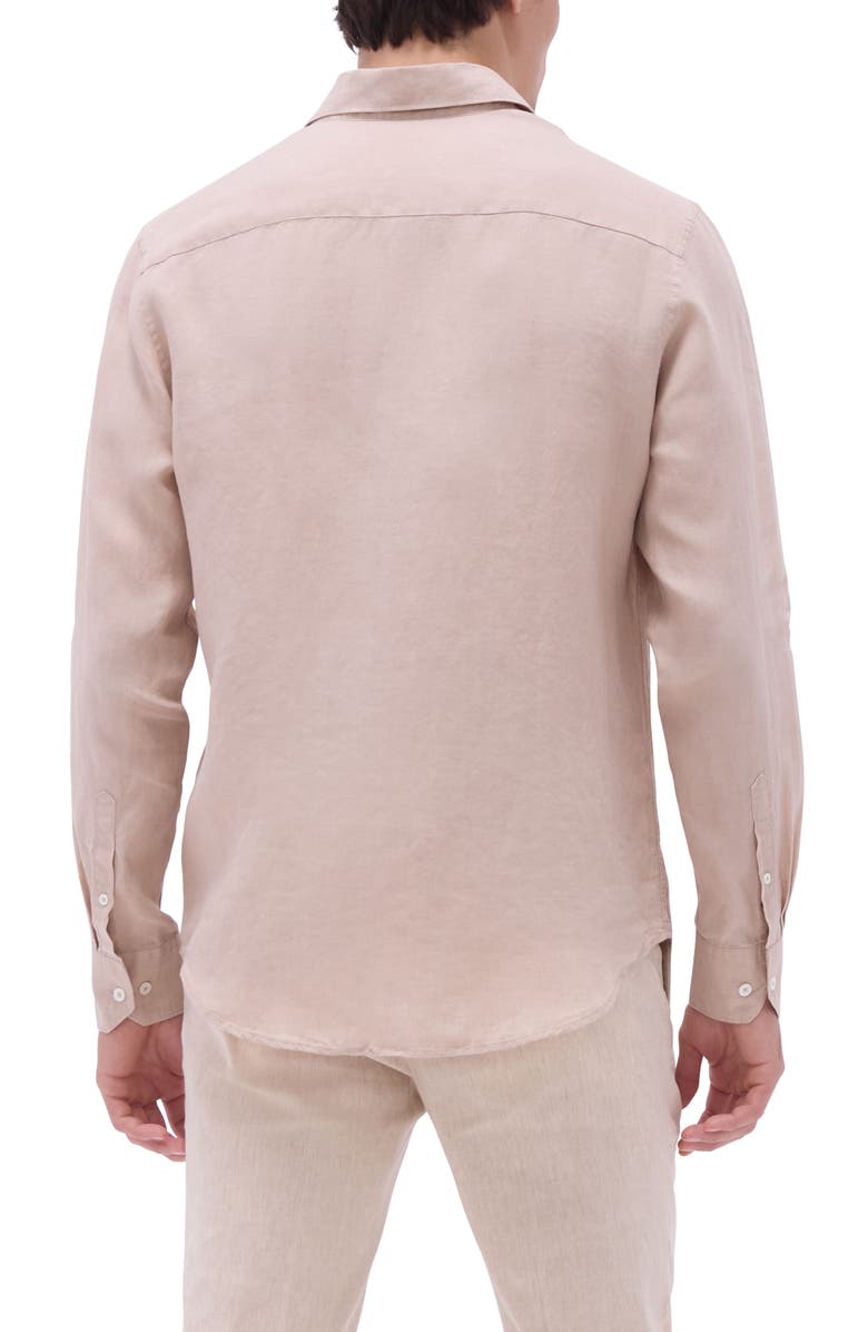 Bugatchi Axel Shaped Fit Linen Button-Up Shirt, Alternate, color, Sand