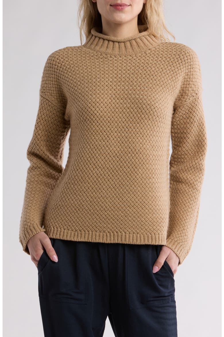 Basket Stitch Cashmere & Wool Sweater, Main, color, LIGHT CAMEL