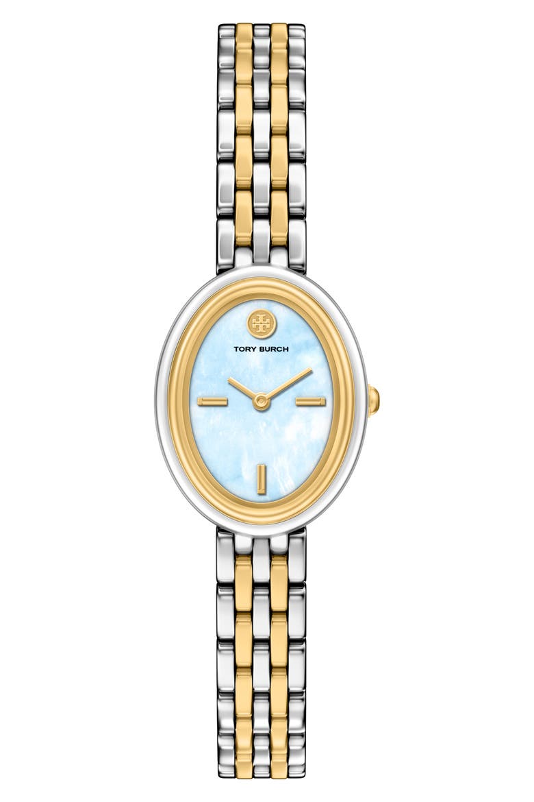 The Oval Bracelet Watch, 22mm x 28mm, Main, color, TWO TONE/ LT BLUE