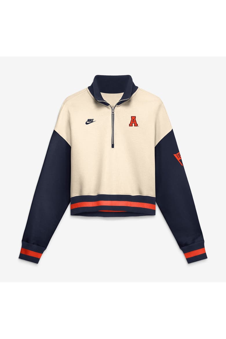Women's Nike Natural/Navy Auburn Tigers Oversized Legacy Color Block Cropped Quarter-Zip Pullover, Main, color, Natural