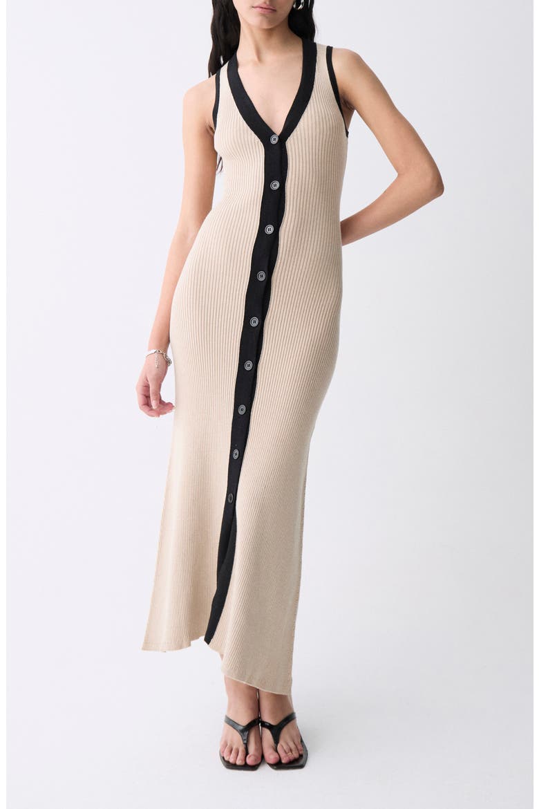 Vila Sleeveless Rib Sweater Dress, Main, color, ECRU WITH BLACK DETAILS