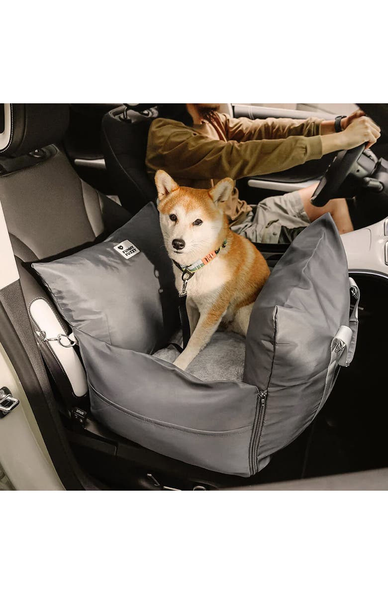 FunnyFuzzy First Class Waterproof Dog Car Seat Bed, Alternate, color, Charcoal Grey