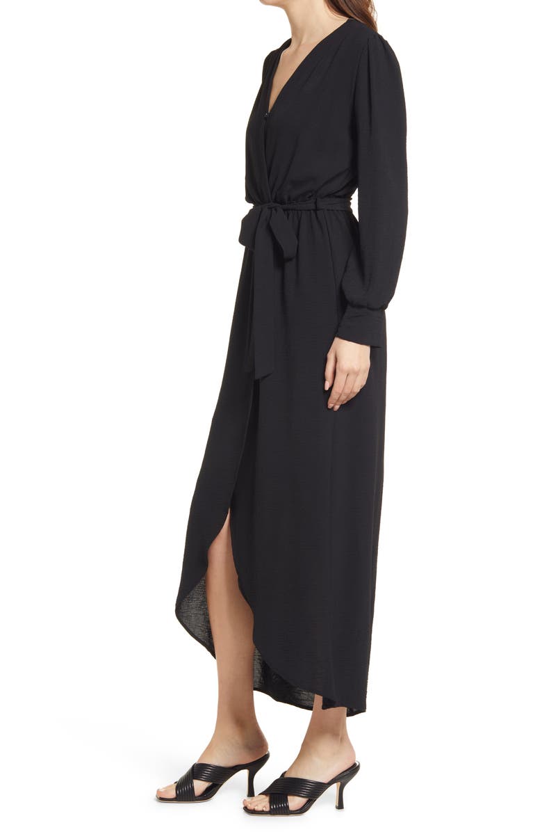 Fraiche by J Wrap Front Long Sleeve Dress, Alternate, color, 