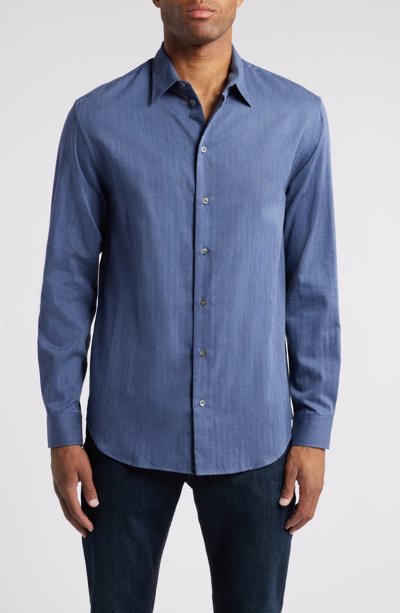 Emporio Armani Herringbone Cotton Button-Up Shirt, Main, color,