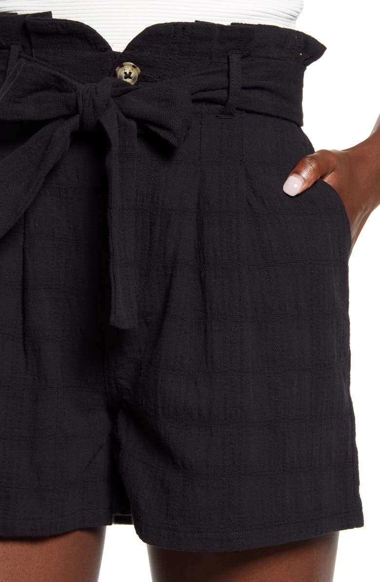 Good Luck Gem Textured High Paperbag Waist Shorts, Alternate, color, 