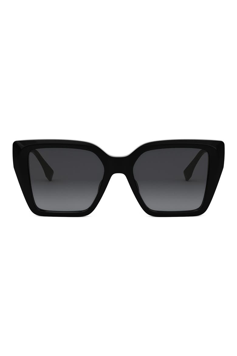 FF Diamonds 54mm Gradient Square Sunglasses, Main, color, SHINY BLACK / GRADIENT SMOKE