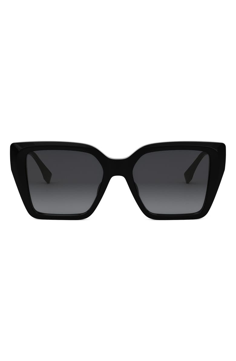 Fendi FF Diamonds 54mm Gradient Square Sunglasses, Main, color, Shiny Black / Gradient Smoke
