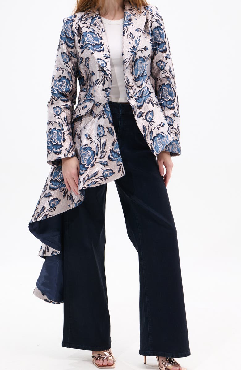 AZALEA WANG Metallic Floral Jacquard Asymmetric Statement Blazer, Alternate, color, Beige Multi