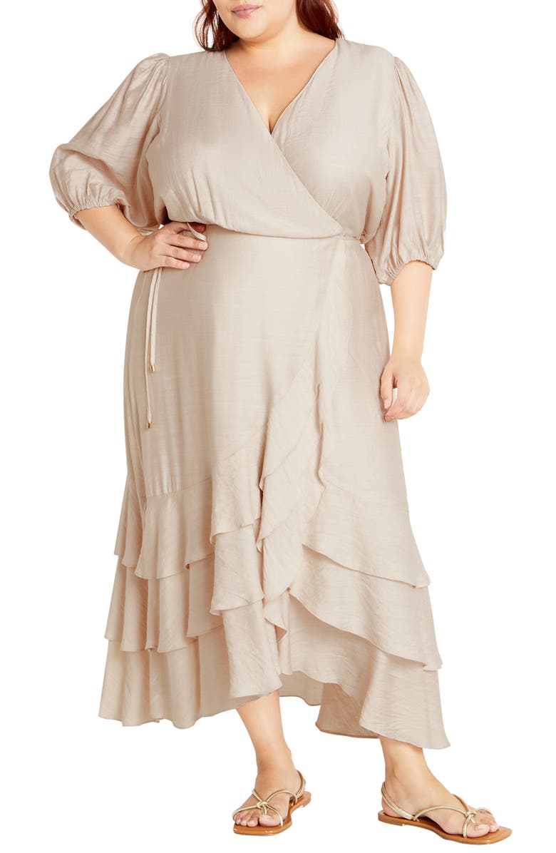 City Chic Bea Wrap Dress, Main, color, Oat