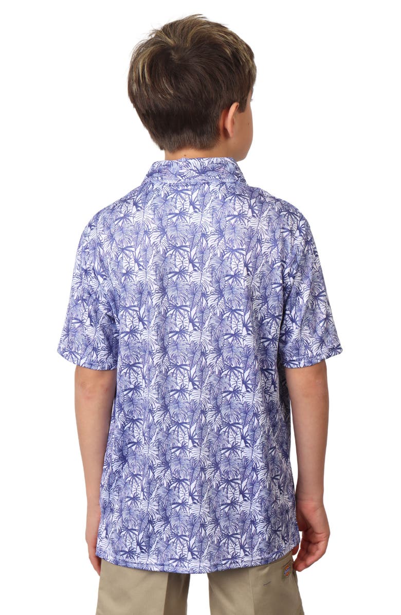 TailorByrd Kids' Stenciled Leaves Print Performance Knit Polo, Alternate, color, Navy