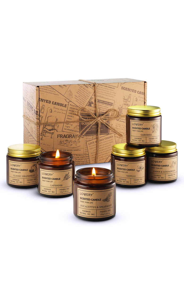 Lovery Scented Candle 6-Piece Gift Set, Main, color, Amber / Sandalwood