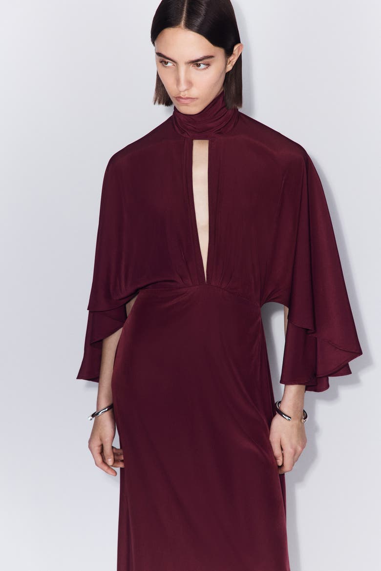 Cape-sleeved Kaftan Dress, Alternate, color, Burgundy