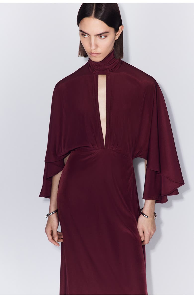 H&M Cape-sleeved Kaftan Dress, Alternate, color, Burgundy