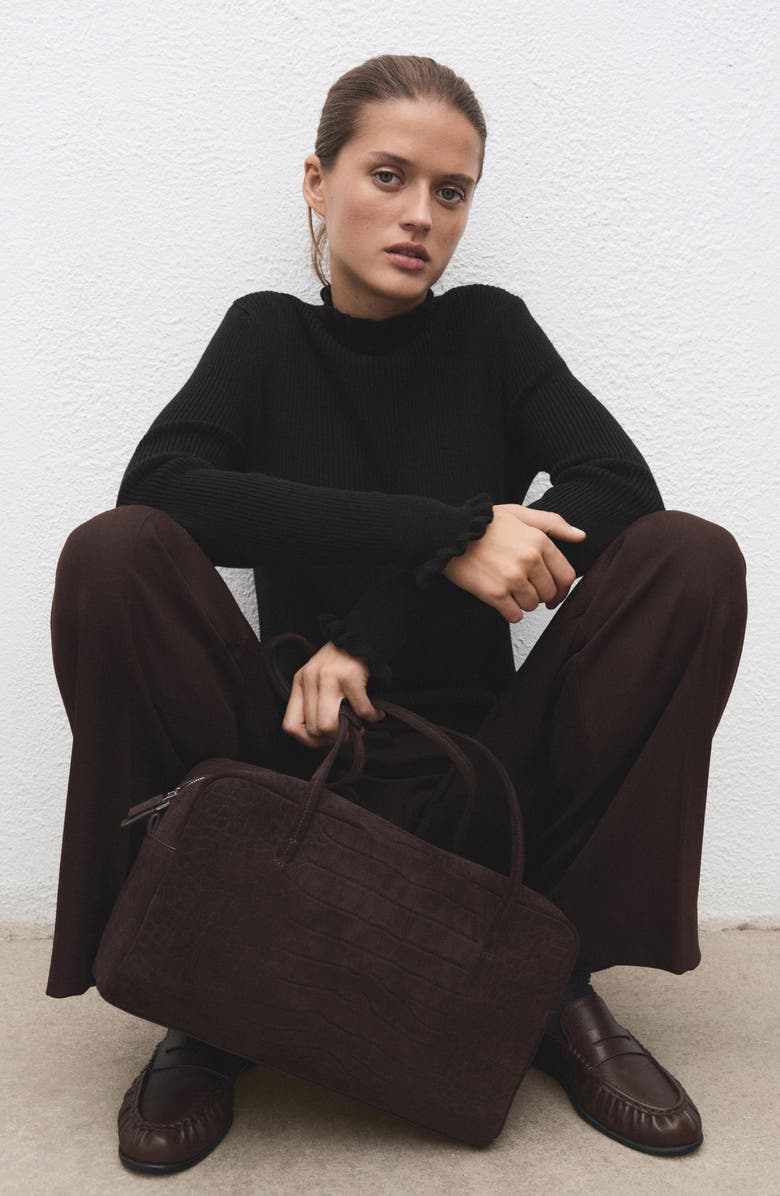 MANGO Scallop Mock Neck Sweater, Alternate, color, Black