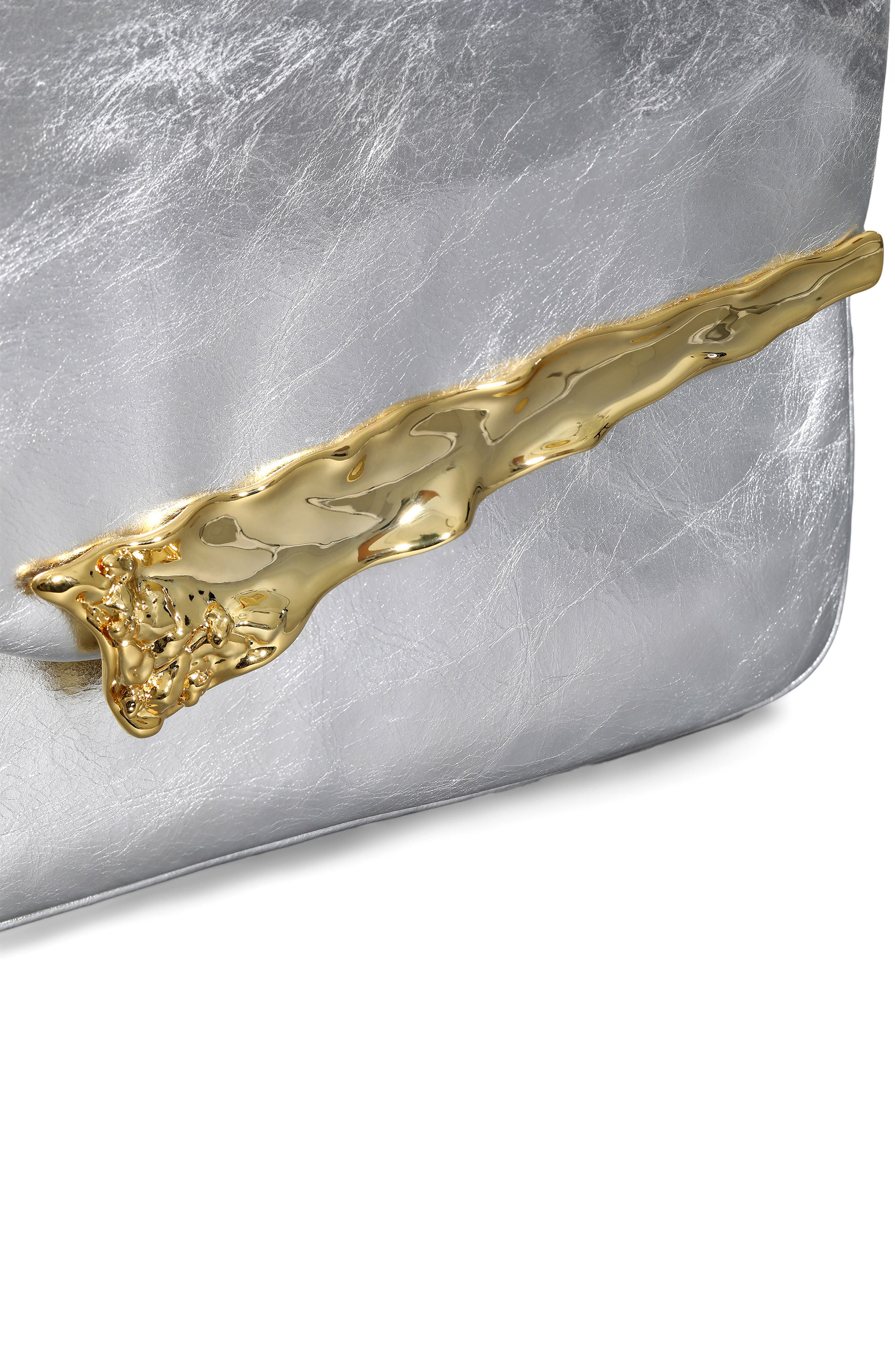Alexis Bittar The Angular Leather Shoulder Bag, Alternate, color, Silver