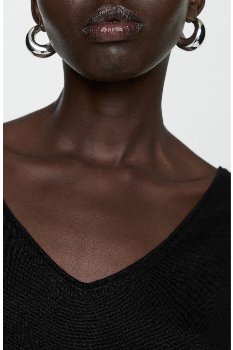 V-Neck Linen T-Shirt, Alternate, color, BLACK