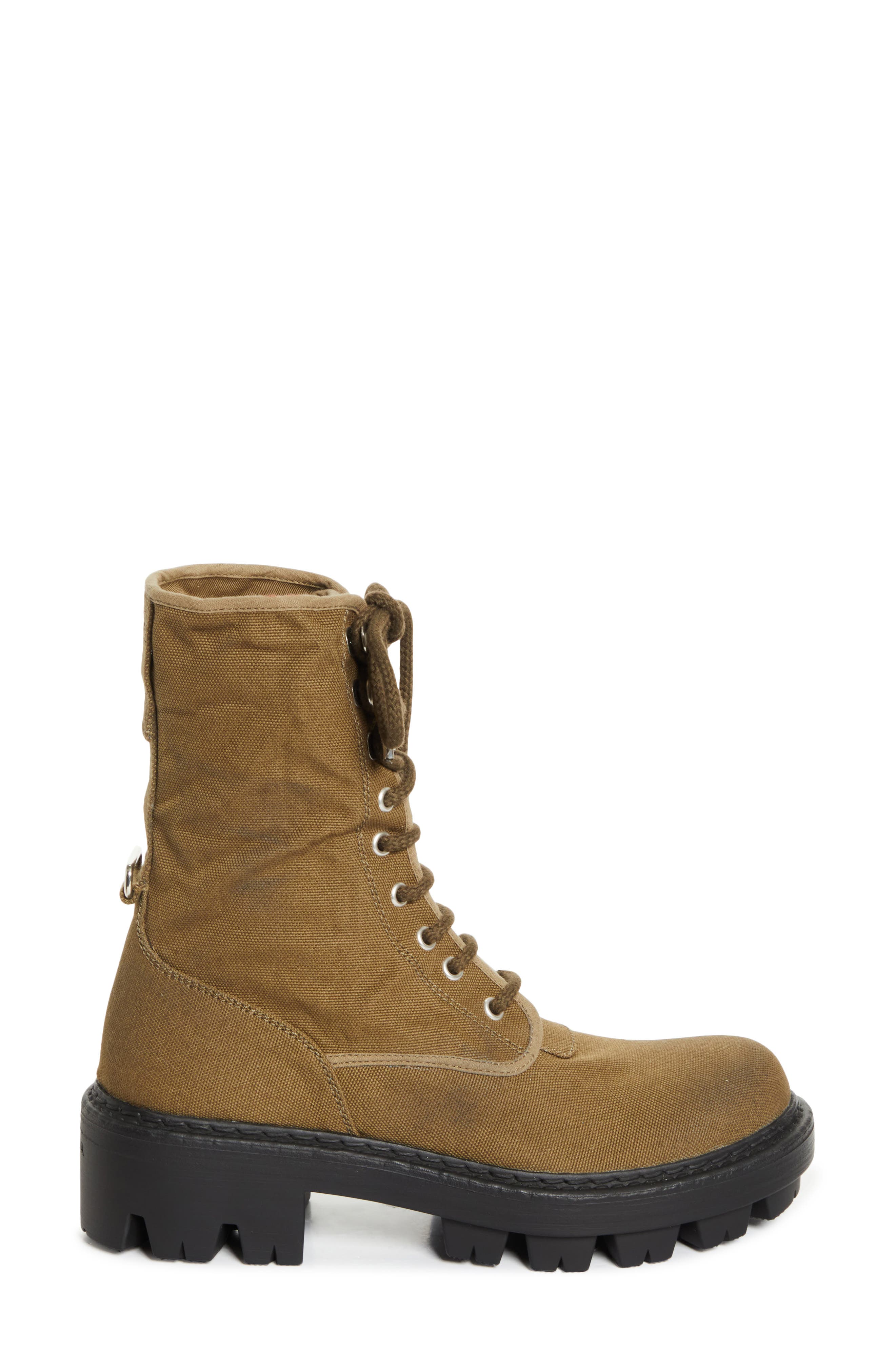 Prada Canvas Combat Boot, Alternate, color, Militare